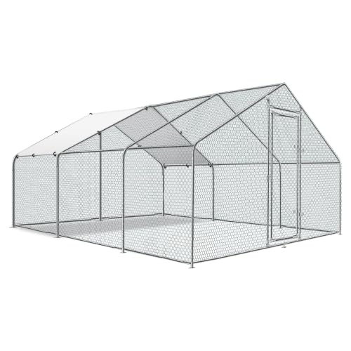Large Metal Chicken Coop Round Top Upgrade Tri-Supporting Wire Mesh Chicken Run,Chicken Pen with Water-Resident and Anti-UV Cover,Duck Rabbit House Outdoor (19.5'L x 9'W x 6.5'H) - size: 234.0"L x 108.0"W x 78.0"H