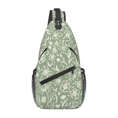 Sage Green Sling Bag for Women, Crossbody Bag Flowers Herbs Leaves Sling Backpack for Men, Casual Shoulder Bags Lightweight Gym Outdoor Sports Travel Hiking Fishing Daypack - color: Sage Green