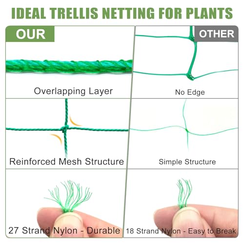 Trellis Netting for Climbing Plants, Cucumber/Tomato Garden Trellis Netting | Heavy Duty Garden Netting for Trellis for Climbing Plants Outdoor, Thickened Plant Grow Net for Vine, Fruits, Vegetables,Bean - size: 6.6x16.5 FT (27 Strands)