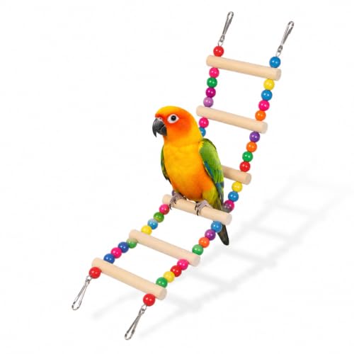 Bird Ladder for Cage 18.9 x 3.94in Parakeets Toys Cage Accessories(6 Steps) | Wooden Bird Playground Hanging Ladder Climbing & Swing Toys for Small Birds Cockatiel