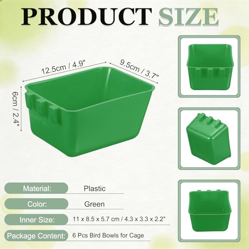 Cage Cups, 4.9x3.7x2.4 Inch Parakeet Feeder Bird Cage Accessories Hanging Food Water Dispenser, (Green, 6 Pcs), Intended for Pet/Pigeon/Parrot/Chicken - color: Green