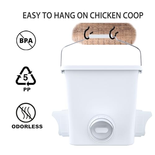 Large Automatic Chicken Feeder and Waterer Set Hanging Chicken Water Feeder Poultry Feed Bucket - color: White