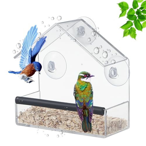 Window Bird Feeder with Strong Suction Cups (Small House) | Fixed Seed Tray, Transparent Acrylic Birdfeeder for Outdoor, for Wild & Pet Bird Watching Love - style: Small House