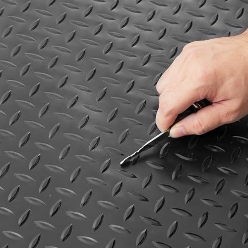 VEVOR Rubber Flooring Roll, 4 x 15 ft SBR Diamond-Plate Rubber Mat, 3mm Thickened, Easy to Clean, Customizable Size, Non-Slip Floor Protector Mat for Under Cars, Garage, Warehouse, Industry Gym, Black - size: 182.1"L x 48.7"W x 0.1"Th