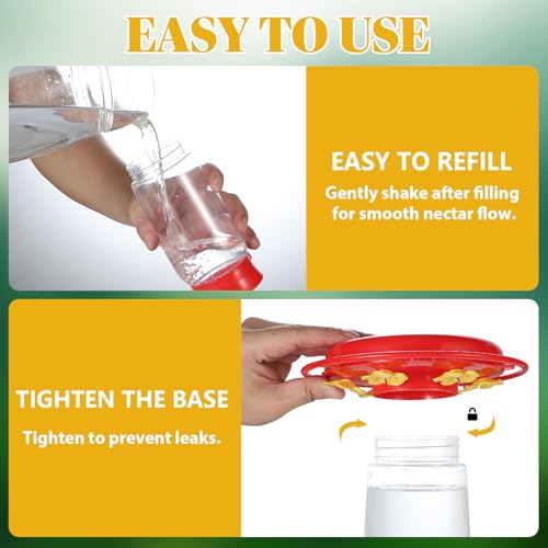 Plastic Hummingbird Feeders 2 Pack 20oz, Wide Mouth, Easy Clean | 6 Feeding Ports, Easy Fill, Ant Moat, Bee Proof and Leak-Proof, Clear Bottle, Weatherproof Hook, For Yard Deck Patio