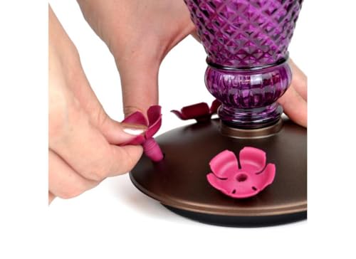 Perky-Pet Diamond Wine Top Fill Glass Hummingbird Feeder, 24 oz Capacity | Built-in Bee Guards for Outdoors, Purple Hanging Wild Bird Feeder, Easy to Clean