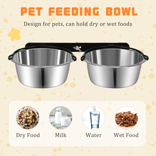 Dog Crate Water Bowl No Spill, ShineMe Dog Food and Water Bowl Set Mountable, Hanging Feeding Bowls for Dogs Cage - 28oz Crate Bowls for Small & Medium Dogs, Cats, Pets - color: 2 in 1 Silver (28oz+28oz)