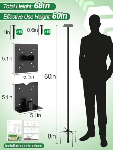 Bird Feeder Pole for Outdoors - 68in Adjustable Heavy-Duty Bluebird House Support Rod with Stable 5 Prong Base, Easy to Assemble Garden Nest Feeding Stand Post - style: 68in