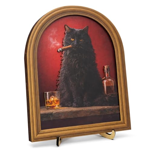 3D Funny Black Cat Smoking Wall Art Sign for Man Cave Decor, Whiskey Bar Cat Portrait Decor, 8x10 Inch - color: Cat-2