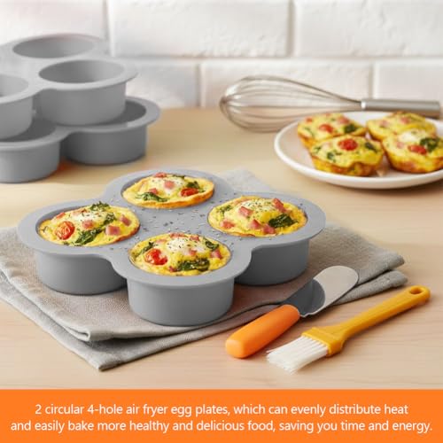 2 Pack Silicone Egg Bite Molds with 1 Spatula & 1 Brush, 4 Cups Silicone Air Fryer Baking Pan Non-Stick for Egg Bites, Cupcake, Tart, Frittata, Quiche, Muffins, Cornbread - color: Gray