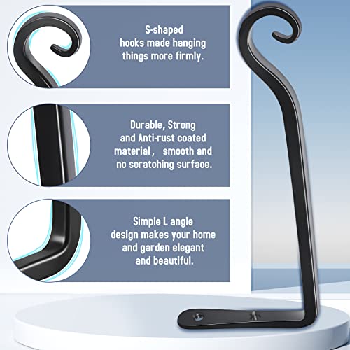 Wall Hooks for Hanging Plants 10 Inch - 2 Pack Heavy Duty Metal Plant Brackets, Holds 48 lbs, Rust Resistant Black L-Shape Hooks for Indoor Outdoor Decor - color: Black-L, size: 10 Inch