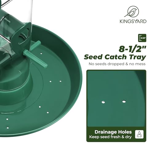 Kingsyard 6-Port Tube Bird Feeder for Outdoors Hanging | 9.5" Rustproof Metal Removable Tray, 11.5" Weatherproof Dome, 3 lb Seed Capacity, Garden & Backyard Birding Gift, Green - color: Green