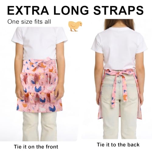 Egg Collecting Apron and Basket, 8 Pouches Chicken Egg Apron for Kids, 7 Pouches Egg Basket for Gathering Fresh Eggs - color: Pink