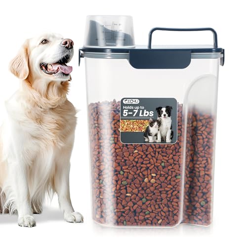 Dog Cat Food Storage Container with Cup (Ink Blue, 5L) | Pet Food Pourable Container Airtight with Large Spout, BPA-Free Plastic Food Dispenser for Pet Food, Bird Seed, Rice, Flour - color: Ink Blue, size: 5L