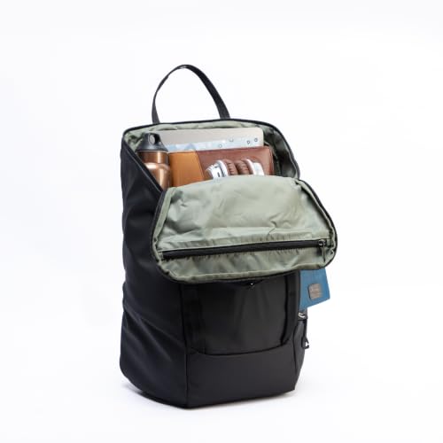 INUK Travel Laptop Backpack, 25L Recycled Waterproof Light Daypack | Dual laptop pockets, soft light foam straps, recycled wear-resistant fabric, water repellent coating, Black - color: Polar Night Black
