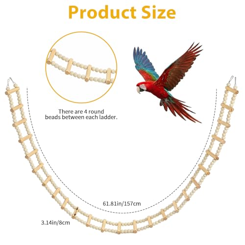 28 Steps 61.8 x 3.14 Inch Bird Ladder Bridge | Wooden Pet Hamster Climbing & Swing Toys for Birds Rats Parrots Hamster Squirrel Sugar Gliders Parakeets Cockatiels