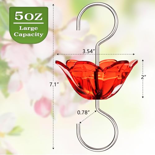 Ant Moat for Hummingbird Feeder, Hanging Ant Guard for Outdoors, Red | 5oz Ant Guard, Large Capacity, Flower Shape, Attractive Garden Decor, 2 Pack, Birthday Gifts for Women Men Mom Dad