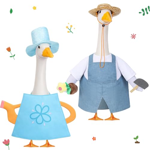 2 Set Porch Goose Outfit Spring Gardener Goose Clothes with Small Flower Pot for 23" Cement Outdoor Patio Yard Decor(Watering Can) - style: Watering Can
