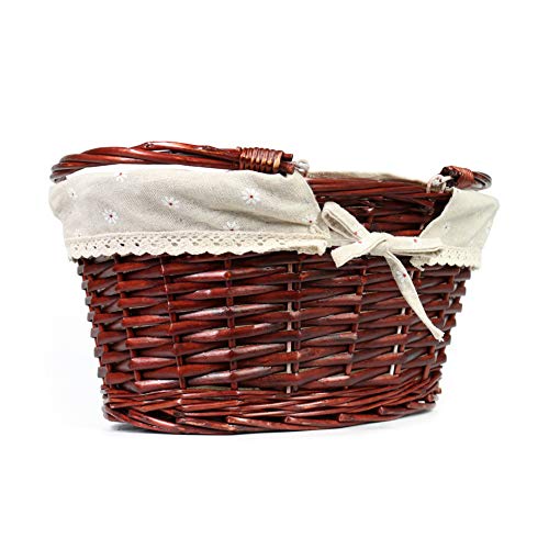 Wicker Gift Baskets Empty Oval Willow Woven Picnic Basket Easter Candy Basket Wine Basket with Handle Egg Gathering Wedding Basket (Brown) - color: Brown, size: Large