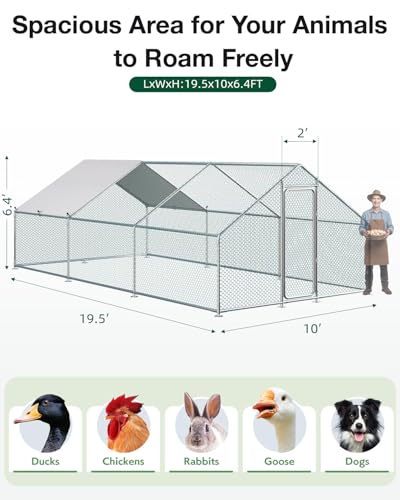 Esright Metal Chicken Coop Run, 20x10 Ft, Spire Roof | Rust-Resistant Galvanized Steel Tube with Wire Mesh, 420D Oxford Fabric Waterproof Cover - size: 234.0"L x 120.0"W x 76.8"H