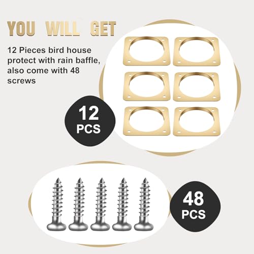 Hotop 12 Pcs 1 1/2 Inch Opening Bluebird Metal House Hole Guard with Rain Baffle Portal Bird House Protect Bird Room Guard Copper Portal with Opening for Eastern Bluebird Rooms Sparrow Houses(Gold) - color: Gold, size: 1 1/2 Inch, style: Opening with Rain
