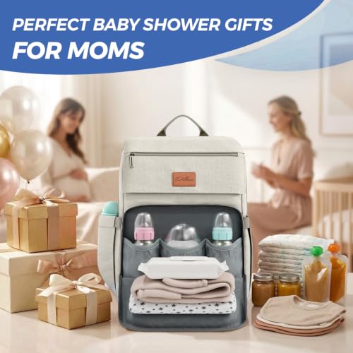 Baby Shower Gifts Diaper Bag Backpack, Baby Diaper Bag, Large Baby Bag for Boys & Girls, Waterproof, 16 Pockets, Insulated Bottle Holders, Durable,Travel-Friendly & Lightweight,Easy Organization,Beige - color: R. Beige, style: Classic