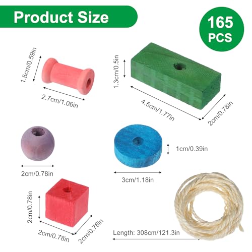 165 Pcs Parrot Toys, Bird Toys Bird Chew Toy DIY Multicolored Wooden Blocks for Large Macaws, Cockatoos, African Grey, Small and Medium Parrot
