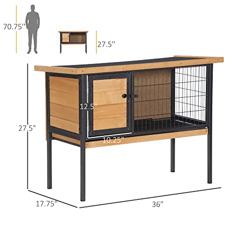 PawHut Rabbit Hutch Elevated Bunny Cage Metal Frame No Leak Tray Natural | Small Animal Habitat, Metal Wire Pan, Openable Water-Resistant Asphalt Roof, for Rabbits Chickens Ducks, Indoor/Outdoor - color: Natural Wood
