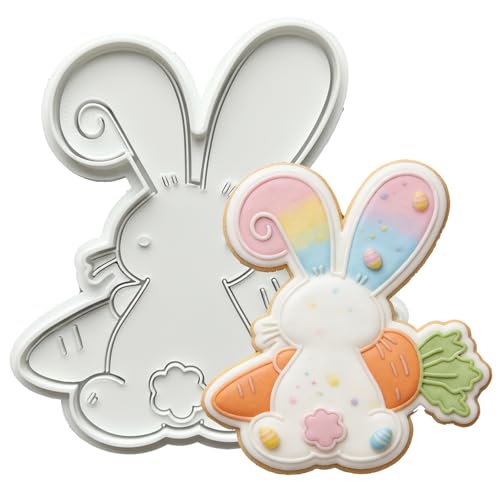 Easter Cookie Cutters Rabbit 3.5" with Plunger Stamps Handle Spring Holiday PLA Baking Molds Gifts Decorative Party Kitchen Cake Supplies - color: Rabbit Holds Carrot