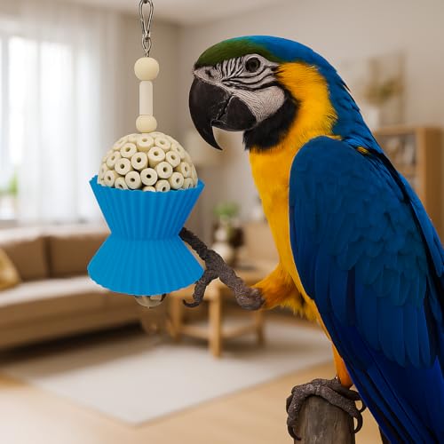 1927 Large Sola Cake Wood Ball & Paper Cupcake Cup Bird Toy - Shredding & Foraging Parakeet Toys - Natural Bird Cage Accessories for Small Med and Large Birds - Destructible Bird Chew for Cage - size: Large
