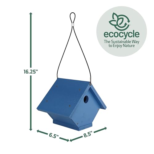 Wren Roost Recycled Plastic Bird House with Clean-Out Door, Wild Bird House and Outdoor Décor, Blue
