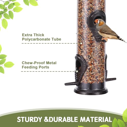 Metal Bird Feeder Tube Hanging Wild Bird Seed Feeder Aluminum Six Port Bird Feeders,1.4 mm Extra Thick Solid Tube Transparent with Steel Hanger Great for Attracting Birds (Coffee 2PK) - color: Coffee 2PK
