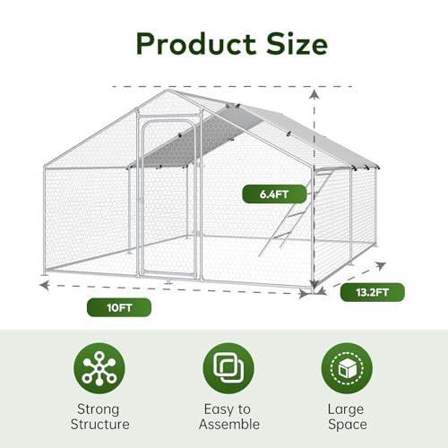 Large Chicken Run 10 x 13.2 x 6.4 FT Chicken Coop with Cover | Reinforced Frame, Walk-in Chicken Coop, Roosting Perch, Side Hardware Cloth, Backyard&Farm Use - size: 158.4"L x 120.0"W x 76.8"H