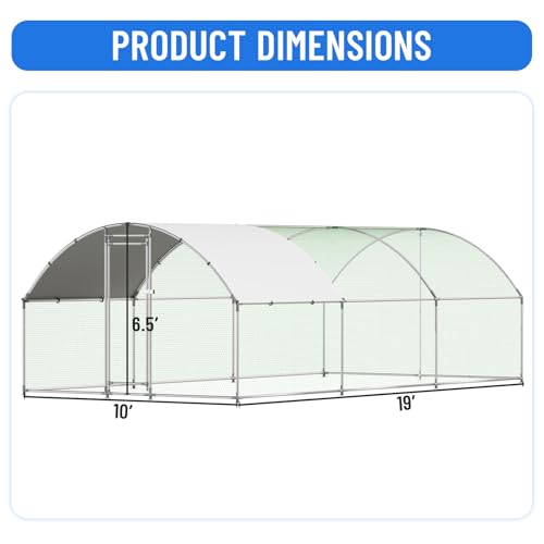 Large Metal Chicken Coop with Run, Walk-in Poultry Cage with Dome Roof for Backyard, Galvanized Heavy-Duty Frame for Ducks & Rabbits - size: 228.0"L x 120.0"W x 78.0"H