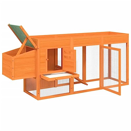 Wooden Chicken Coop, Outdoor Poultry Cage Hen House with Wire Fence, Solid Pine Wood Small Animal Hutch for Backyard and Garden, Rectangular, 19.7 x 80.3 x 33.1 Inches