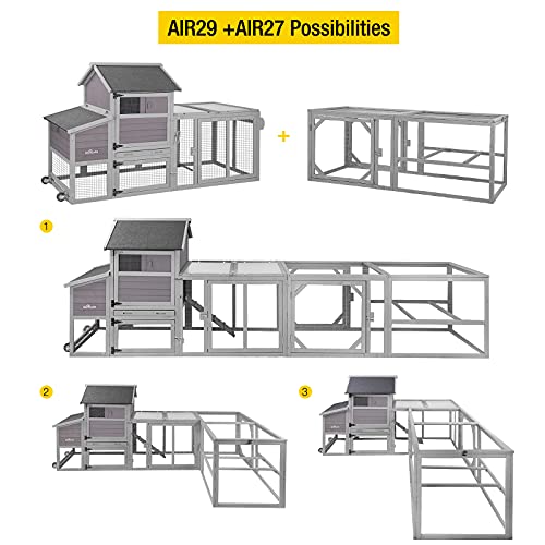 Aivituvin Chicken Coop Outdoor Hen House Wooden Poultry Cage with Wheels,UV Panel,Nest Box, Expandable Coop (Grey, AIR27) - color: Grey, size: AIR27