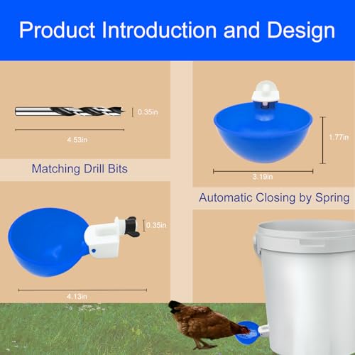 8 Pack Automatic Chicken Waterer, Blue Chicken Water Feeder Cups Suitable for Various Poultry, Cup Body Deepened Double Rubber Ring No Leakage, with Mounting Hole Opener - color: Blue, size: 8-Pack