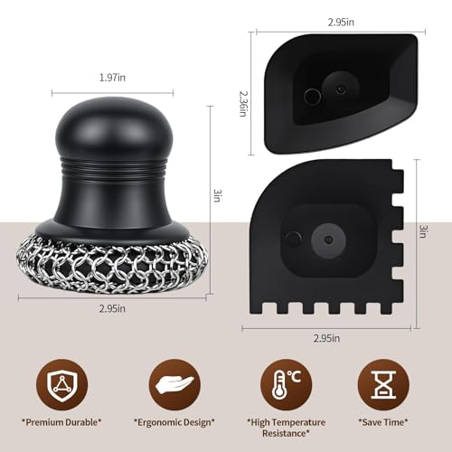 316 Upgraded Cast Iron Scrubber with Pan Scraper,Cast Iron Cleaner for Grill Pan Skillet Wok Carbon Steel,Ergonomic to Hold Easy to Use Dishwasher Safe ((Large Chain Mail,2pcs)) - size: (Large Chain Mail,2pcs)