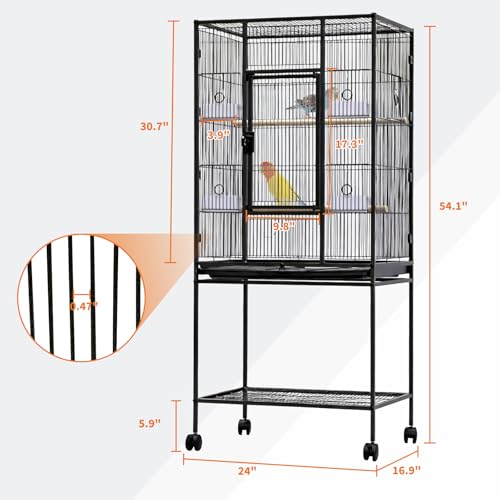 Garvee Large Bird Cage, 54" H Big Bird Cage with Stand for Parakeets Parrots Conures Lovebird Cockatiel Black