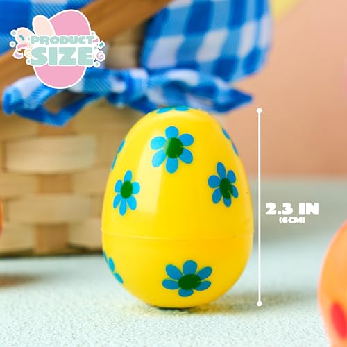 JOYIN 100 Pcs Plastic Printed Bright Easter Eggs 2.3" Tall for Easter Hunt, Basket Stuffers Fillers, Classroom Prize Supplies, Filling Treats and Party Favor