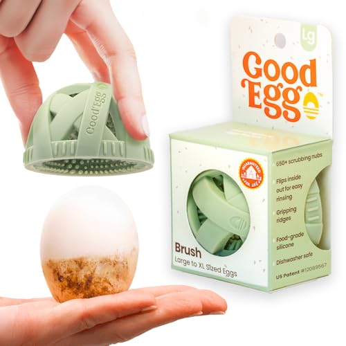 GoodEgg The Original Egg Brush, Silicone Egg Cleaning Brush for Farm Fresh Eggs, Chicken Coop Cleaning Tools, Egg Washer, Chicken Coop Accessories, Large to XL Sized Eggs, Green, As Seen On Shark Tank | Patented Silicone Design for Any Size Eggs, Made in