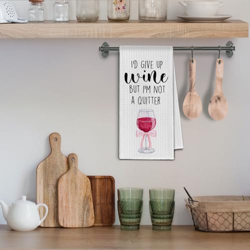 Funny Wine Tea Towel, Coquette Wine Lovers Gifts for Women Men, Funny Kitchen Dish Towels with Sayings for Bar, 16x24 Inch - color: Wine 01