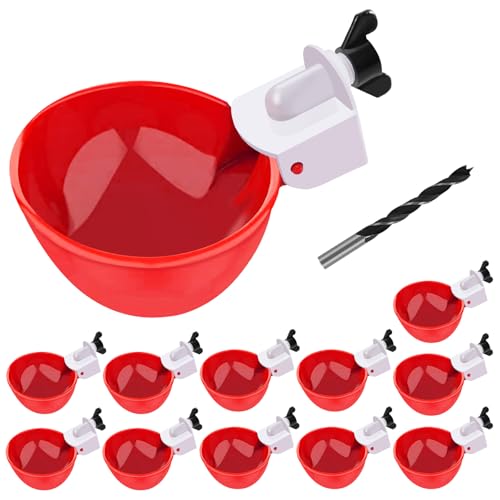 Chicken Waterer Cups, 12 Packs Red Large Automatic Chicken Water Cups | Chicken Watering Cups, Tee Fittings Poultry Feeder Cups Suitable for Chicken, Duck, Turkey with Mounting Hole Opener