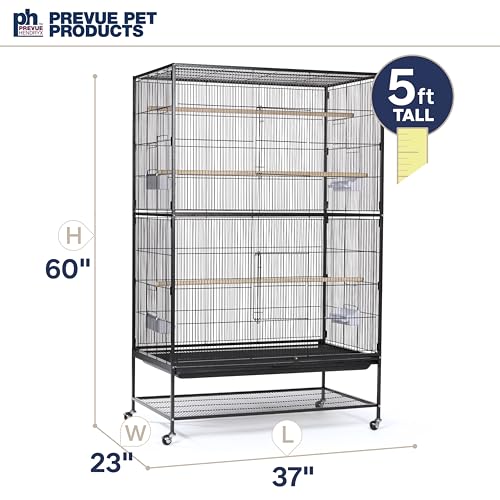 Prevue Hendryx Pet Products Wrought Iron Flight Cage - Big Rolling Bird Cage for Parakeets, Cockatiels, Conures, Lovebirds, Canaries, Finches, Parrotlets, & Caiques, 5 Ft - X-Large, Hammertone Black - color: Black, size: 37.0"L x 23.0"W x 60.0"H
