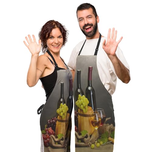 Garden Apron for Men Bottles and Glasses Pinafore Aprons for Women for Kitchen Cooking Restaurant BBQ Painting Crafting Gardening 27” (W) x 31” (H), Waterproof Aprons - color: Bottles and Glasses