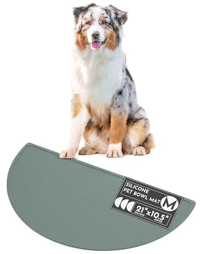 Waterproof Silicone Dog Food Mat – Medium Size Non-Slip Pet Bowl Mat, Raised Edge Design, Easy-to-Clean Pet Food Placemat for Dog & Cat Bowls, 21" Across x 10.5" Deep - Spruce - color: Spruce, size: Medium