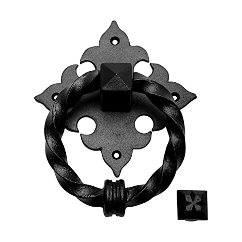 Renovators Supply Manufacturing Door Knockers for Front Door 7 in. Cast Iron Round Door Knocker with Mounting Hardware - color: Black Ring