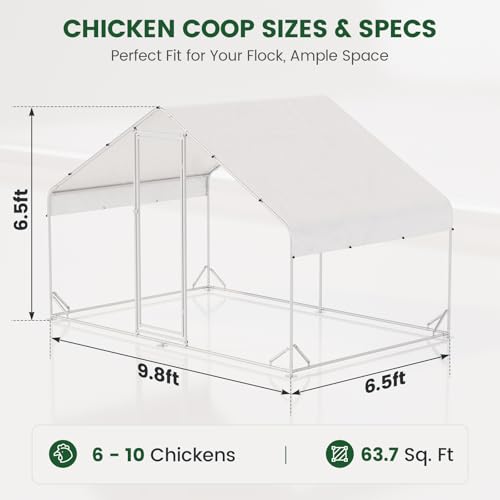 CHIKENCOOP 9.8x6.5x6.5ft Metal Chicken Coop, Hardware Cloth, Solar Light | One-room walk-in chicken run with galvanized hardware cloth, full-top waterproof UV-resistant cover, and 3-mode solar light - size: 118.0"L x 80.0"W x 80.0"H