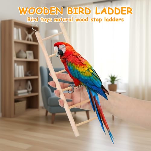 3 Pcs Natural Wooden Bird Cage Ladder Set 6 Step/7 Step/8 Step Bird Ladder Birds Cage Accessories Climbing Toys Wood Perch for Parakeets Cockatoo Lovebirds Small Birds