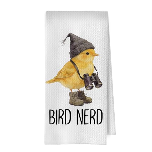 Bird Gifts Kitchen Towels - Bird Nerd Decorative Waffle Dish Towels, Birding Gifts Hand Towel, Birding Tea Towel, 16x24 Inch - color: Bird Nerd